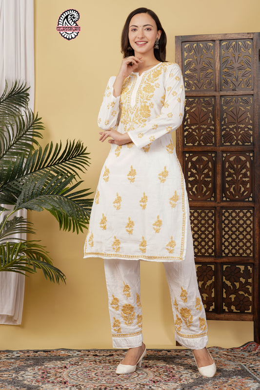 CHANDERI CO-ORD SET WITH COLOUR THREAD WITH FREE GIFT 💝 INSIDE