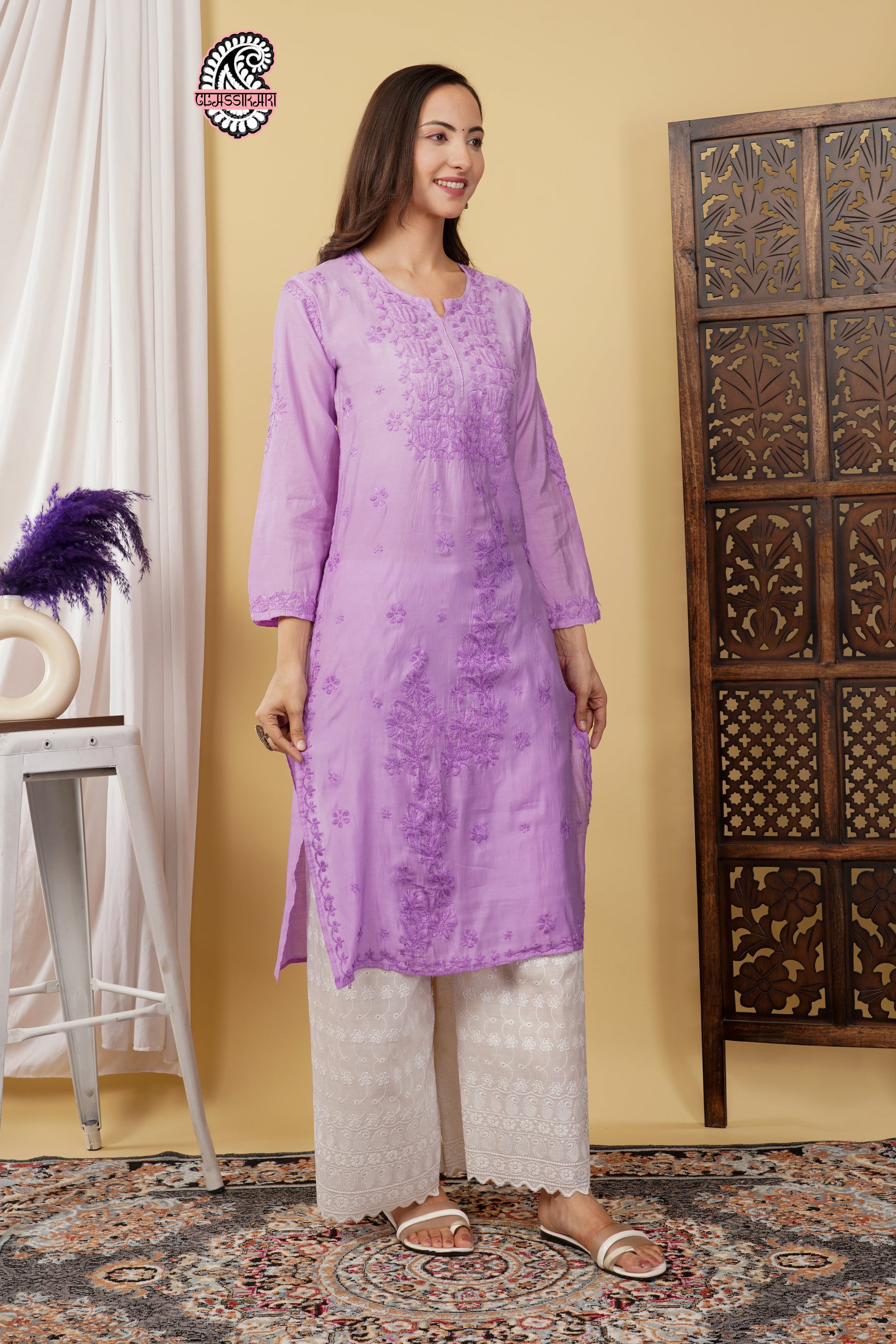 CHANDERI KURTI WITH HEAVY WORK WITH FREE GIFT 💝  INSIDE