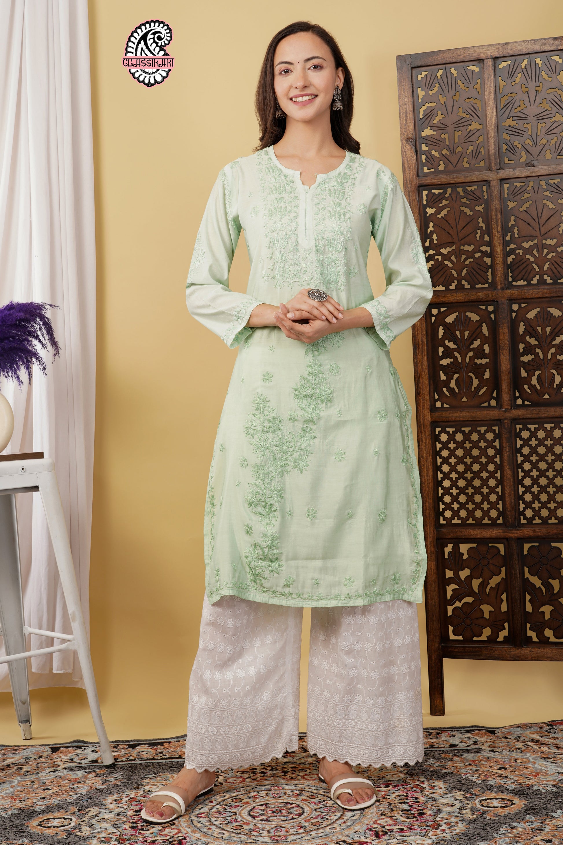 CHANDERI KURTI WITH HEAVY WORK WITH FREE GIFT 💝  INSIDE