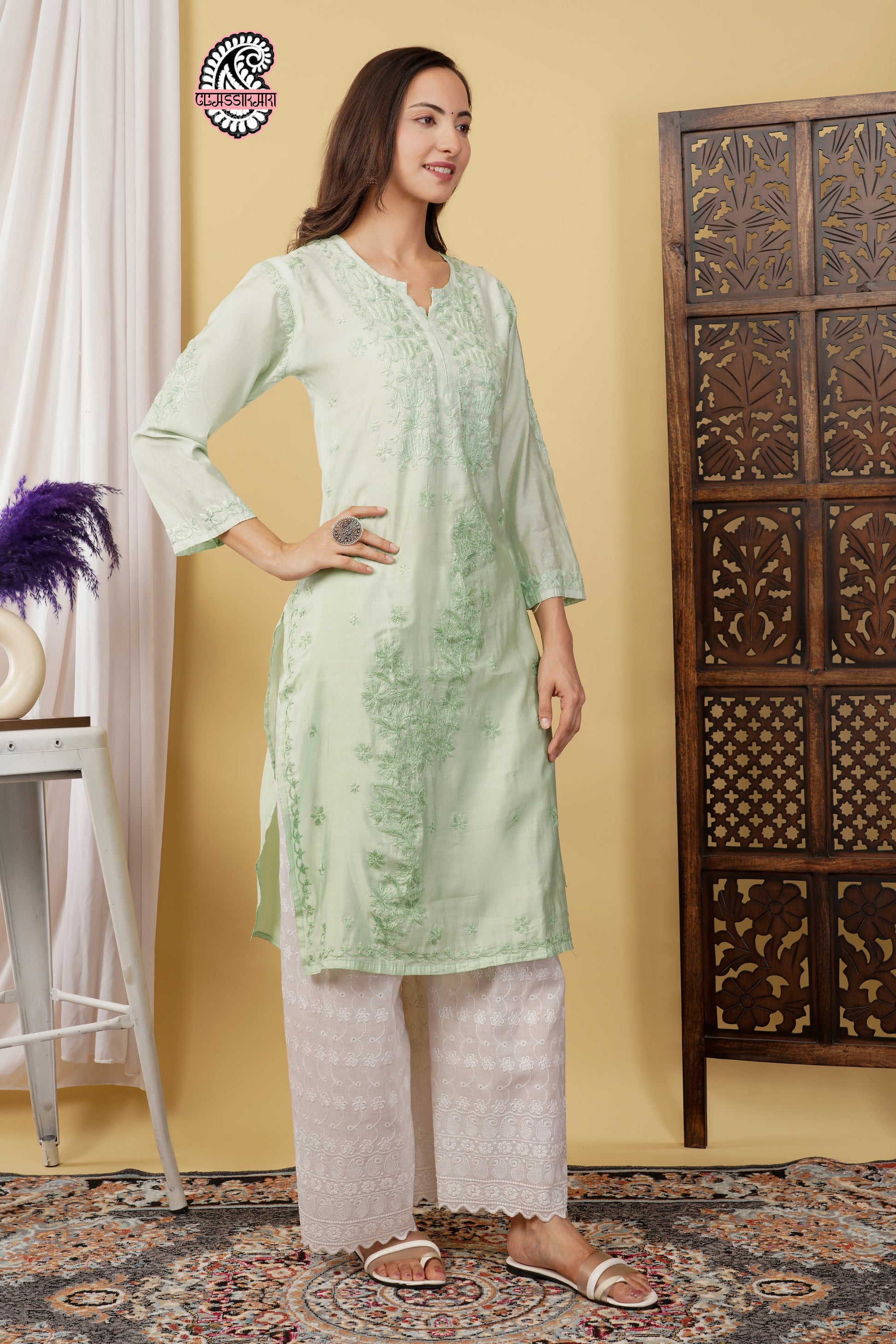 CHANDERI KURTI WITH HEAVY WORK WITH FREE GIFT 💝  INSIDE