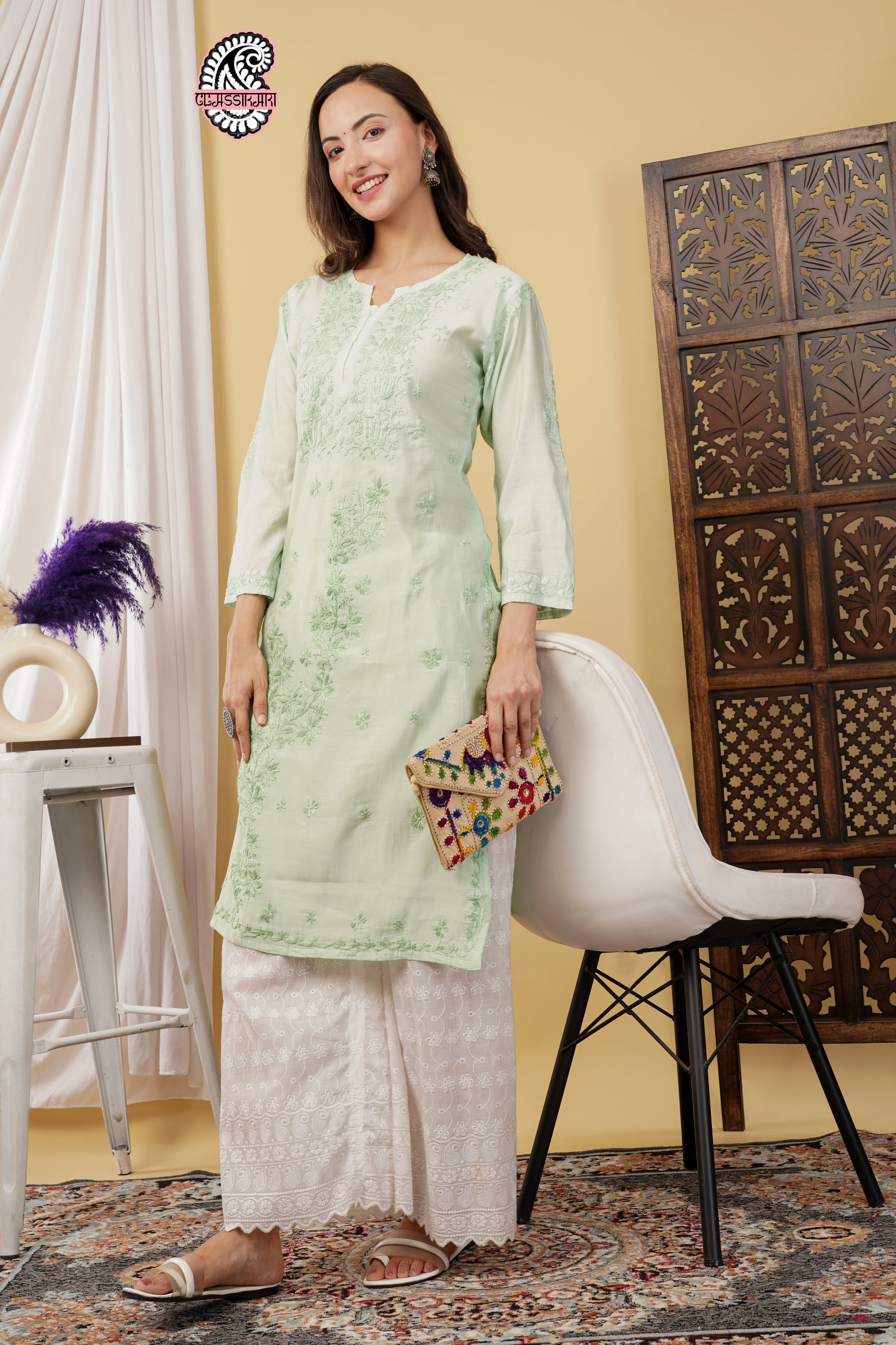 CHANDERI KURTI WITH HEAVY WORK WITH FREE GIFT 💝  INSIDE