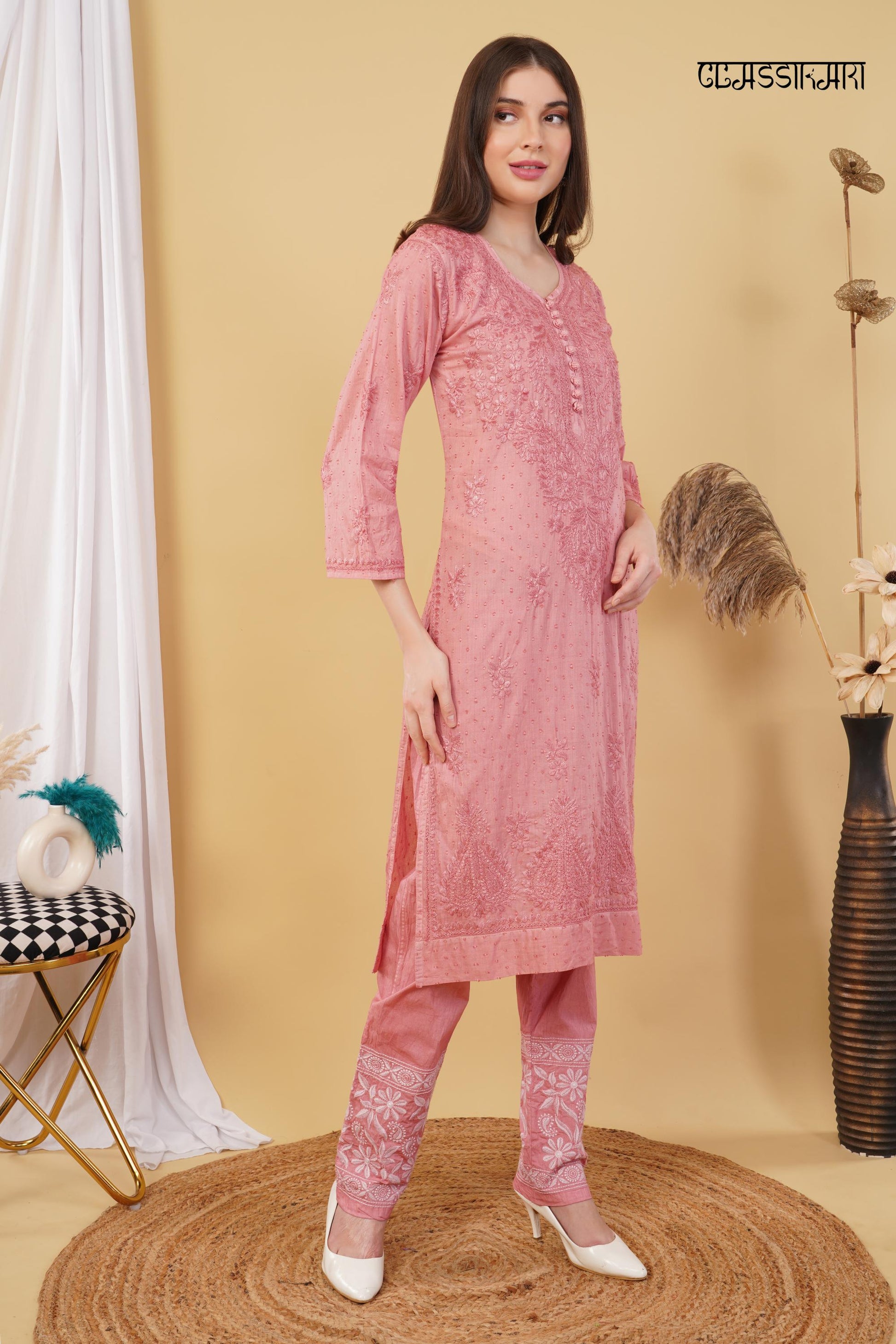 Dobby cotton Embroidery Chikankari Full Set