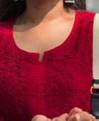 NOOR CHIKANKARI KURTI RED