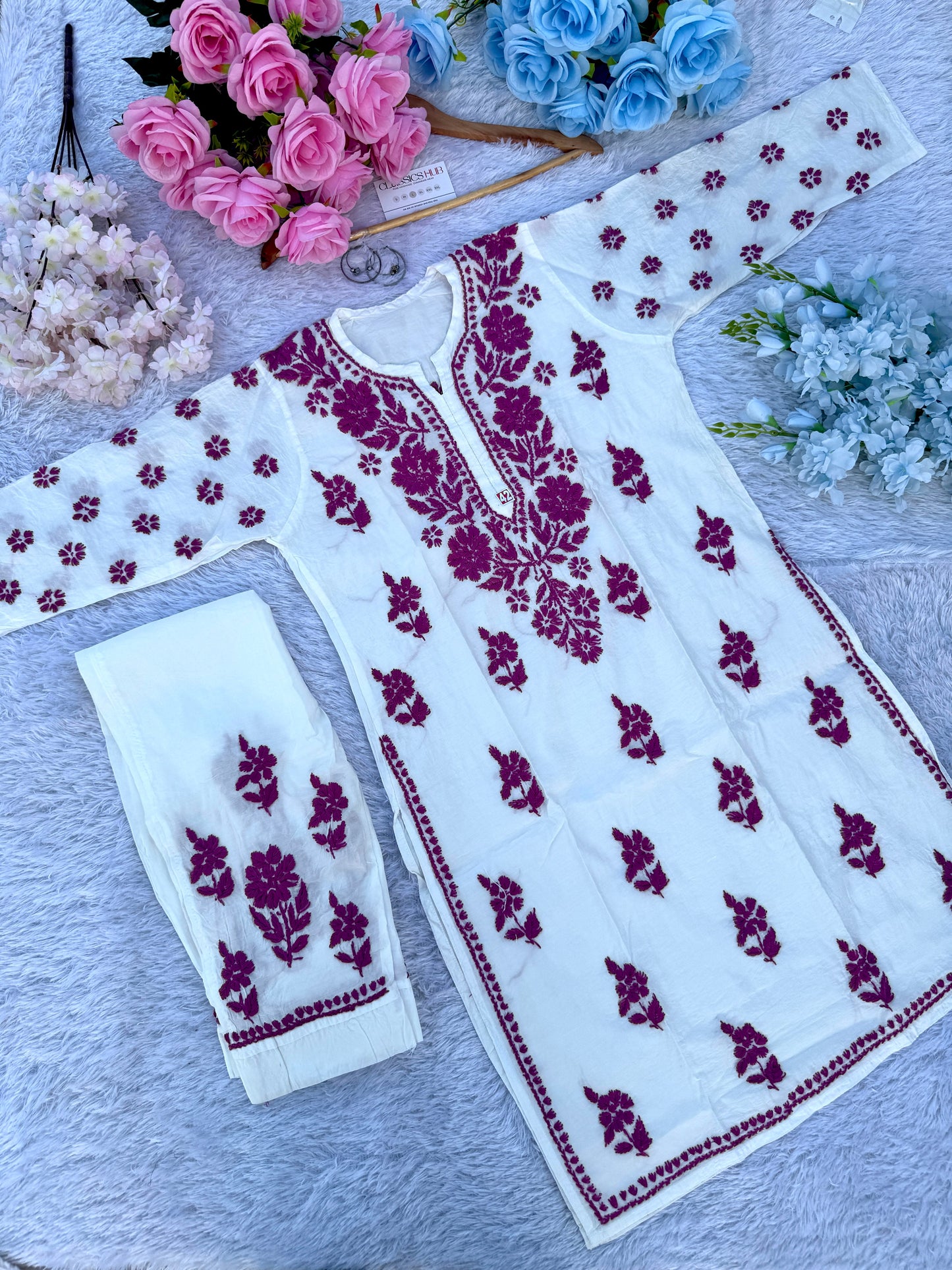CHANDERI CO-ORD SET WITH  COLOUR THREAD WITH FREE GIFT 💝  INSIDE
