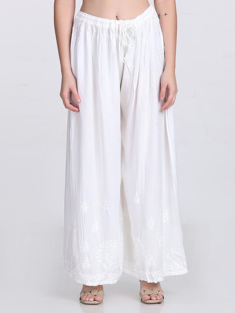 Chikankari Flared Free Size Rayon Plazzo