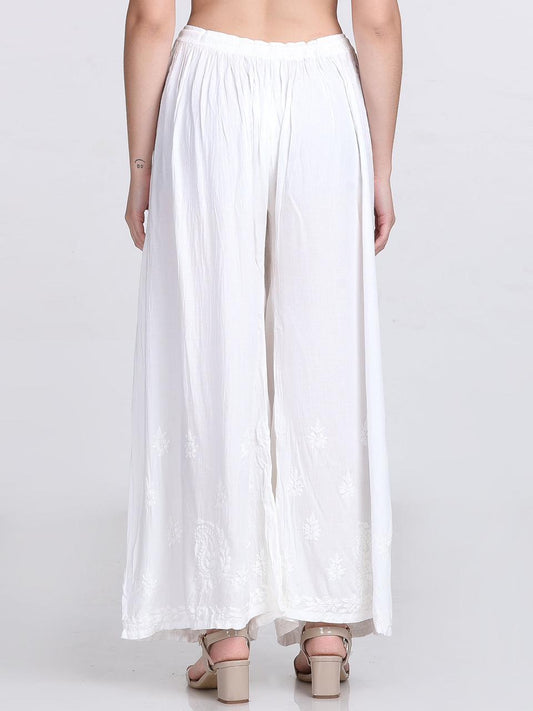 Chikankari Flared Free Size Rayon Plazzo