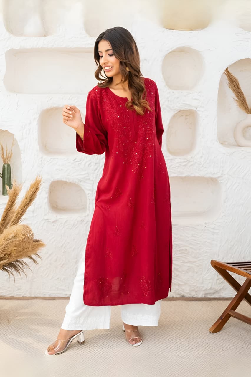 Versatile and Stylish Mukesh Embroidery in Rayon Kurti With Free Gift 💝 Inside