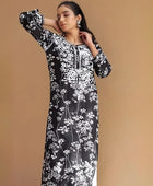 Printed hand-embroidered malmal Kurti with Lycra pant /Malmal fussion set